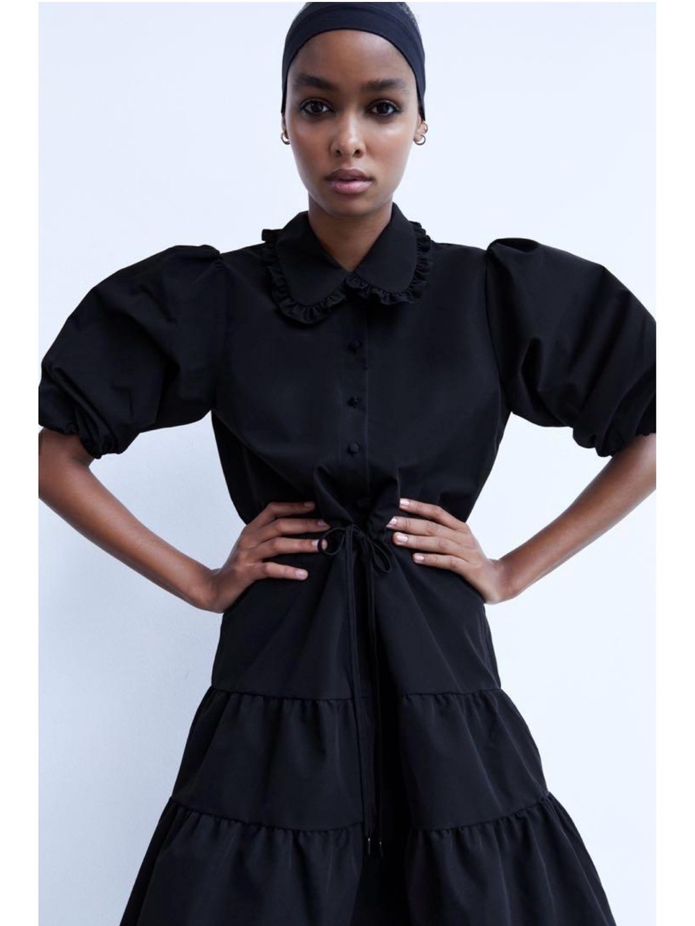 BLACK ZARA POPLIN MINI DRESS SIZE M